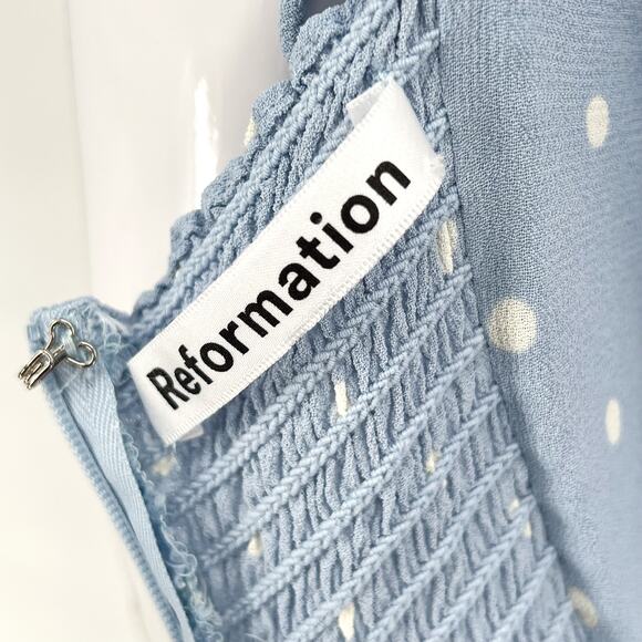 Reformation Kourtney Midi Dress Women’s Size 4 Dewdrop Polka Dot Ruched Slit - Picture 4 of 8